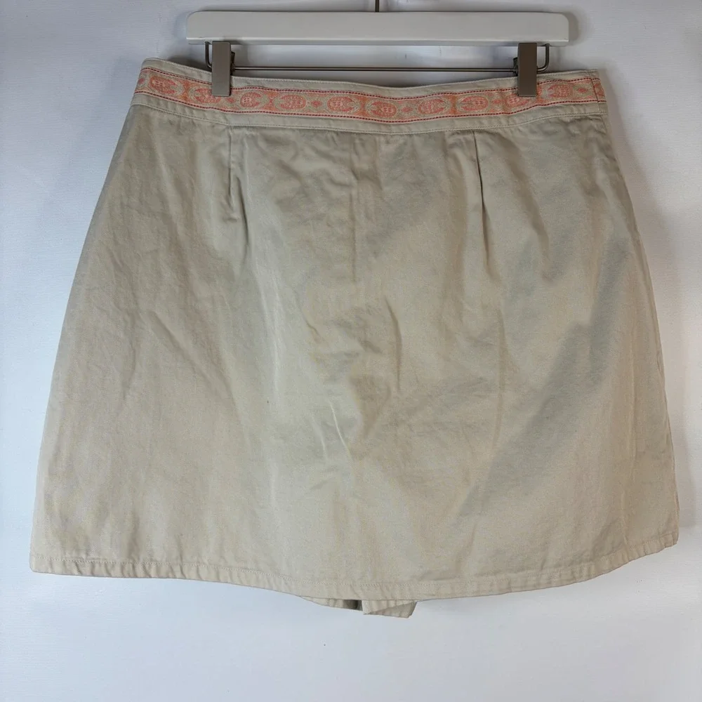 Sonoma Skort Women 16 Stone Beige Embroidered Trim Wrap Front Cotton
